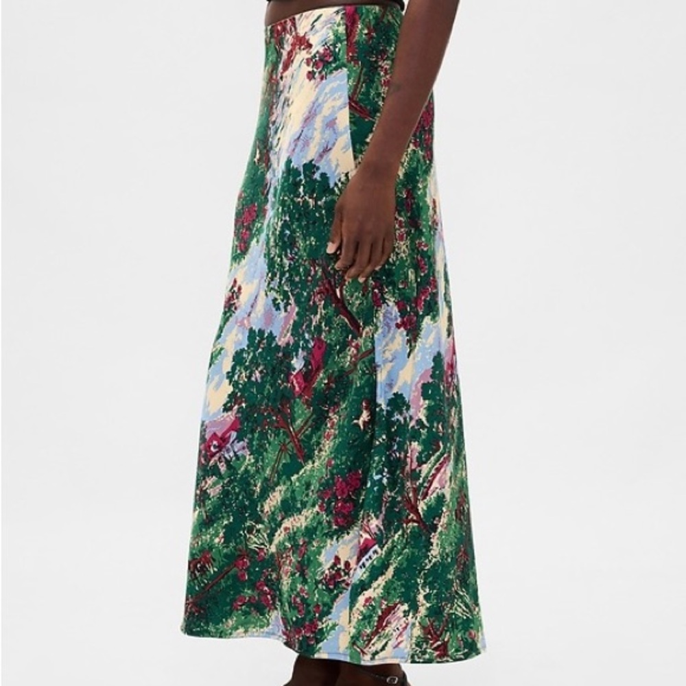 GAP Farm Print Green Floral Maxi Skirt Medium Petite